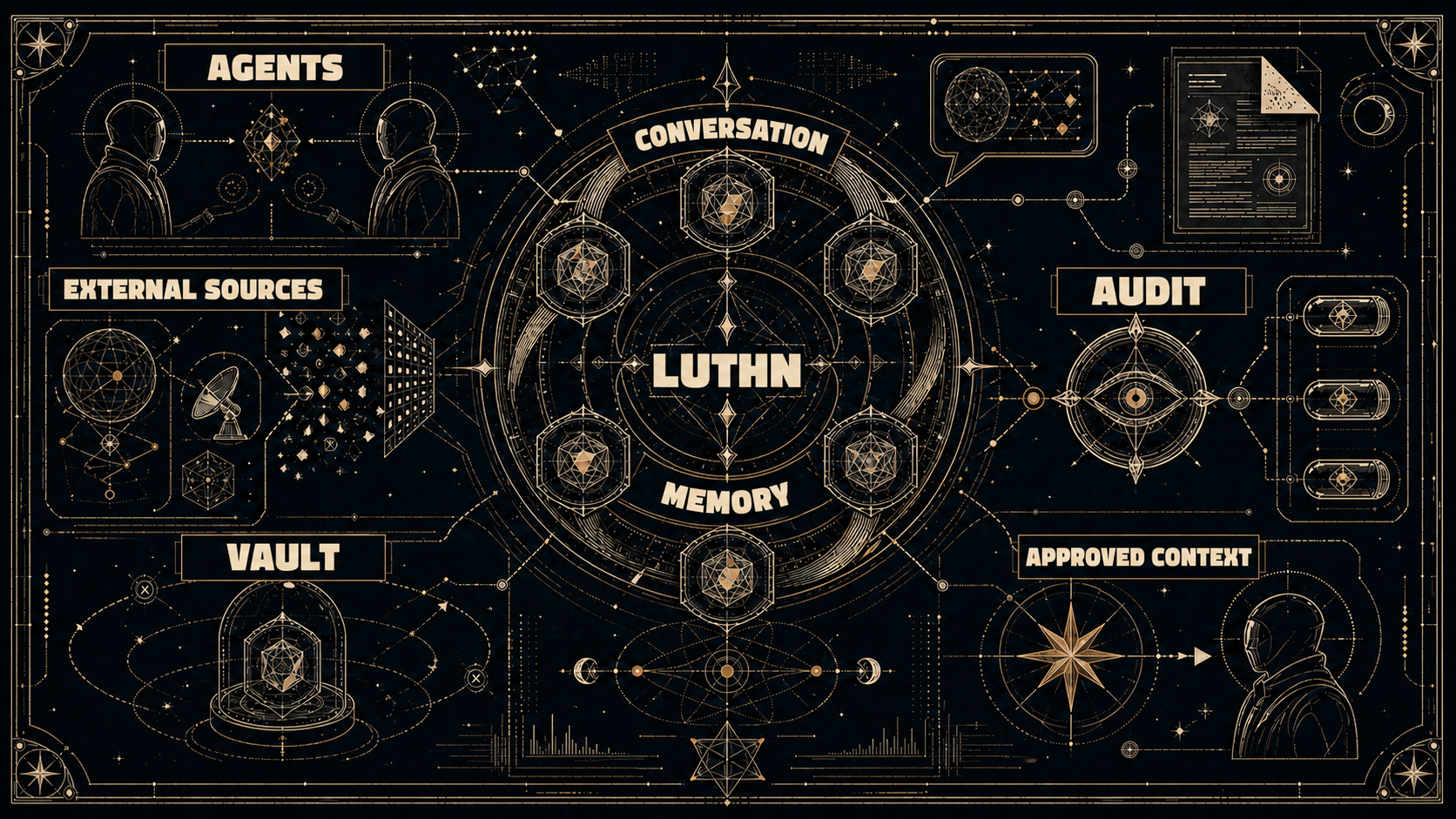 Luthn memory architecture: shared agents, external sources, audit, and a separate vault.